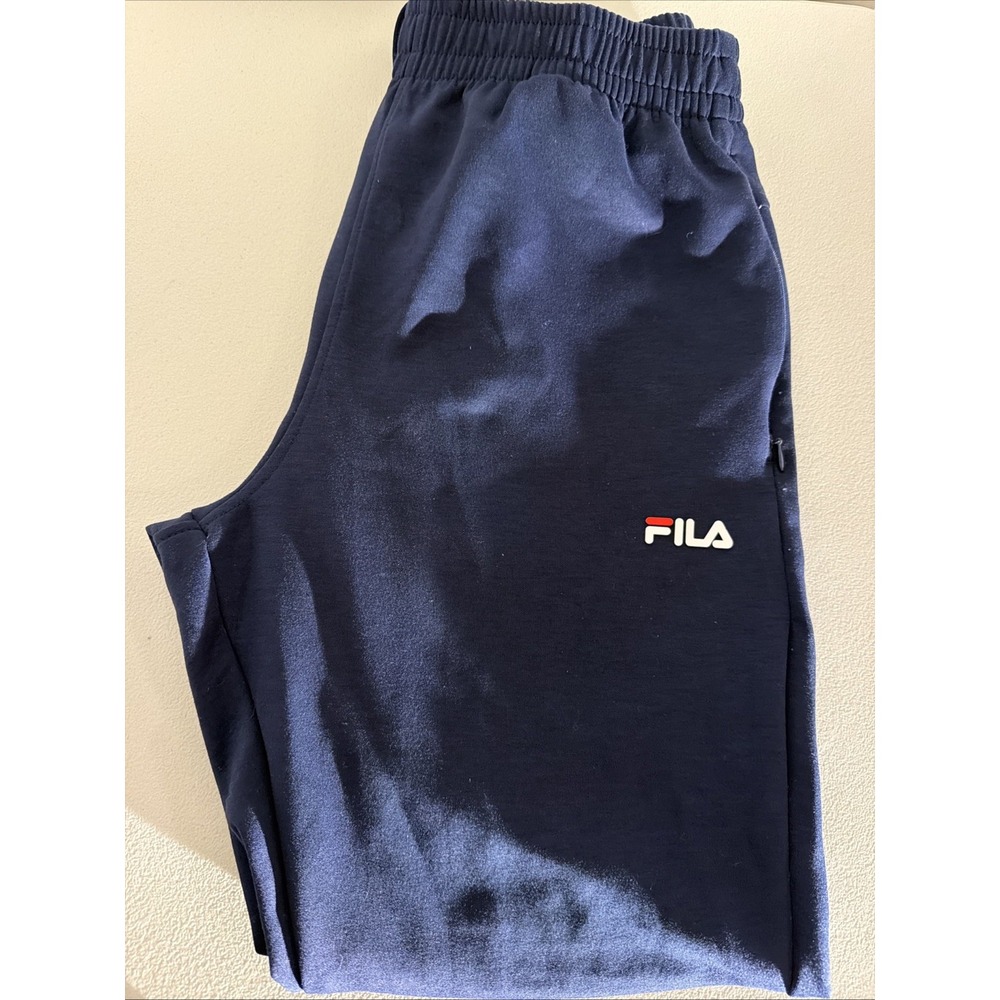 FILA Men's Performance Jogger Sweatpants Navy Blue Dual Side Zipper Pockets M